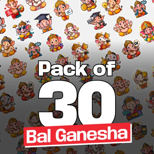 30 बाल गणेश स्टिकर सेट - Image 4